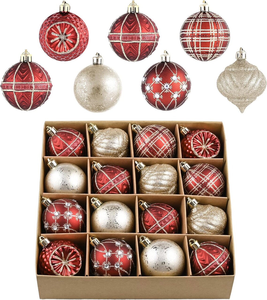 2.36 Inches Christmas Tree Ornaments Set, 16ct Burgundy and Gold Shatterproof Christmas Tree Decorations Bulk, Luxury Hanging Ball Ornaments for Xmas Trees Holiday Decor